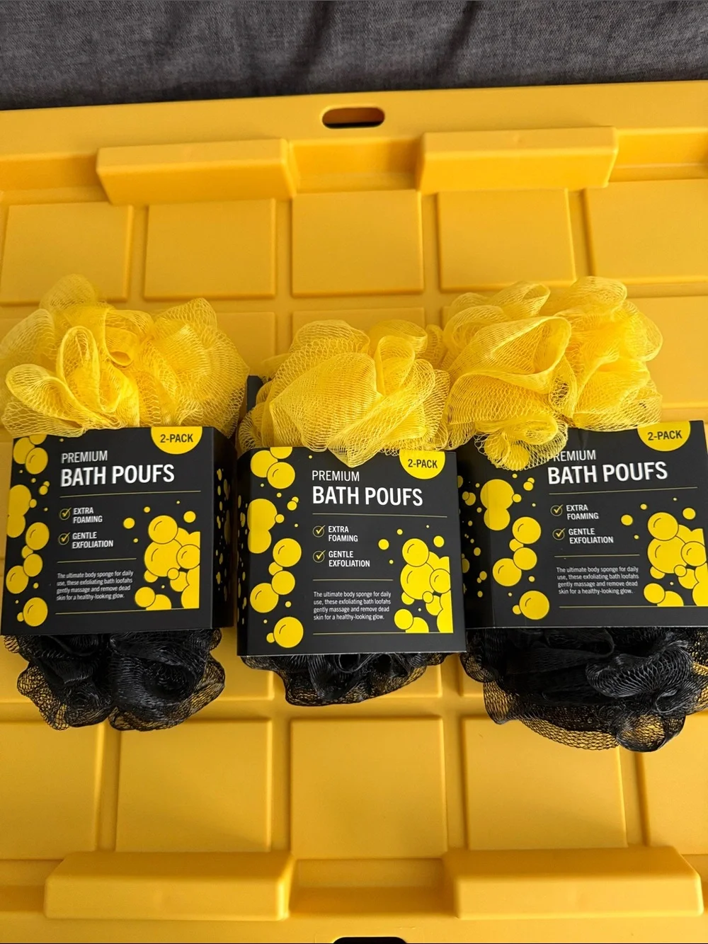Premium Bath Poufs 2-Pack - Yellow & Black